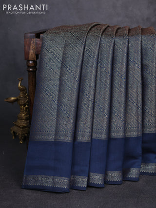 Chiniya silk saree peacock green with allover thread & zari brocade pattern and rettapet woven border