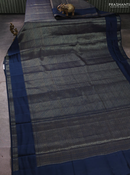 Chiniya silk saree peacock green with allover thread & zari brocade pattern and rettapet woven border