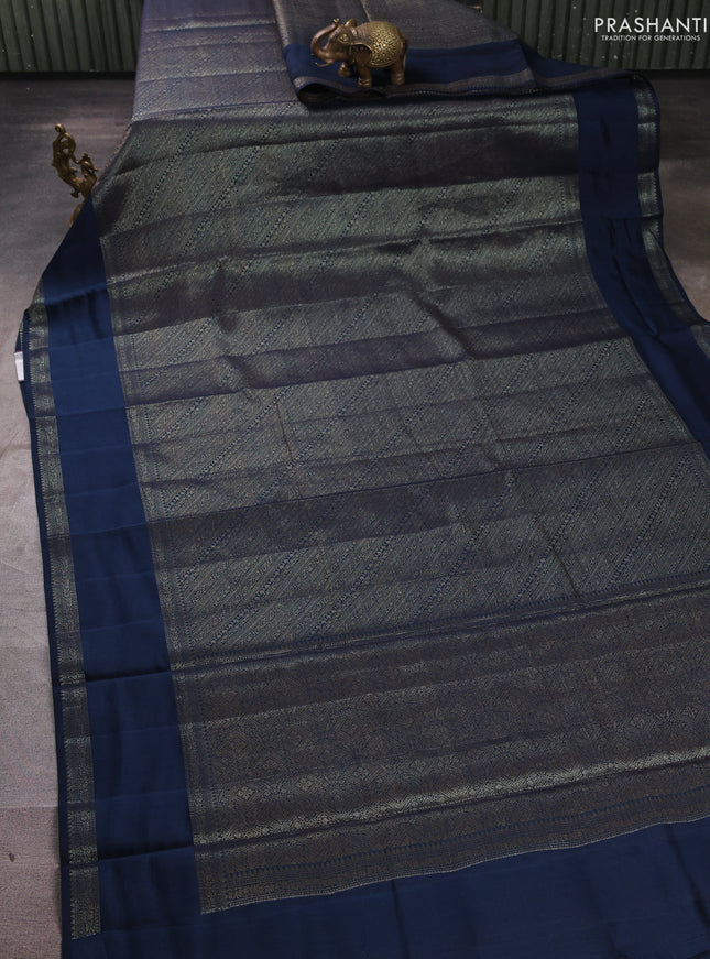 Chiniya silk saree peacock green with allover thread & zari brocade pattern and rettapet woven border