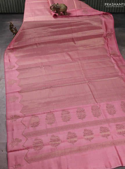 Chiniya silk saree peach pink with allover thread & zari brocade pattern and woven border