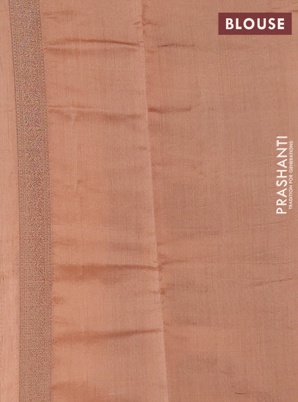 Chiniya silk saree peach shade with allover thread & zari brocade pattern and woven border