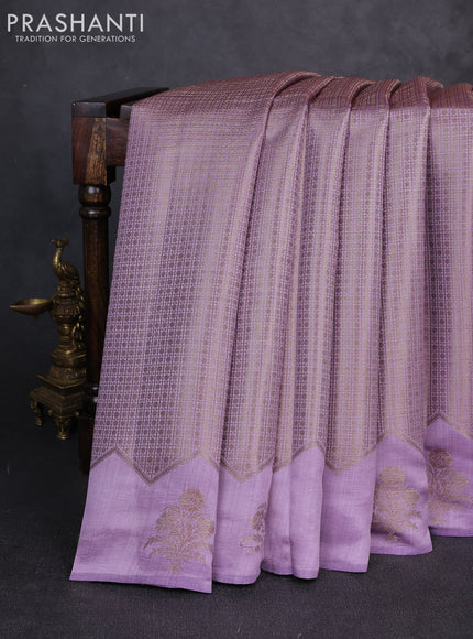 Chiniya silk saree pastel purple with allover thread & zari brocade pattern and woven border