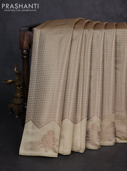 Chiniya silk saree pastel green with allover thread & zari brocade pattern and woven border