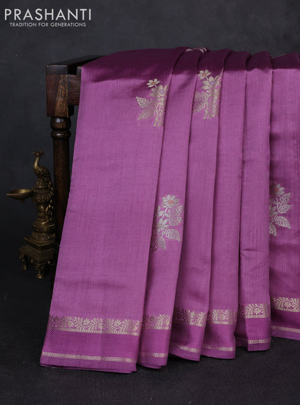 Chiniya silk saree lavender with zari woven buttas and rettapet zari woven border