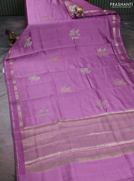 Chiniya silk saree lavender with zari woven buttas and rettapet zari woven border