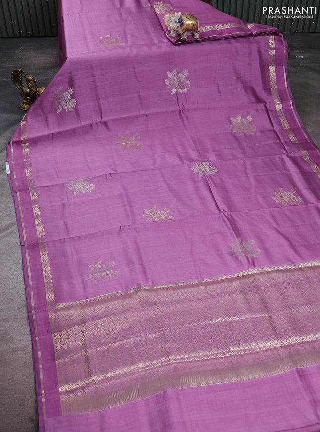 Chiniya silk saree lavender with zari woven buttas and rettapet zari woven border