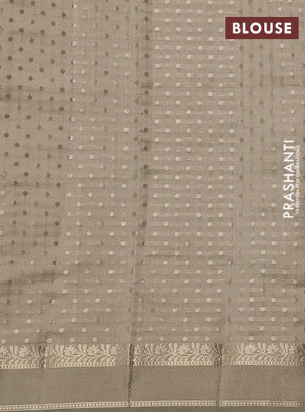 Chiniya silk saree pastel grey with zari woven buttas and rettapet zari woven border