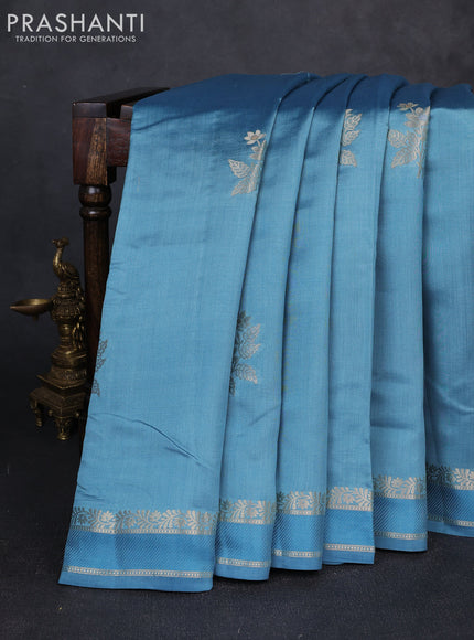 Chiniya silk saree pastel blue with zari woven buttas and rettapet zari woven border