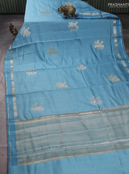 Chiniya silk saree pastel blue with zari woven buttas and rettapet zari woven border