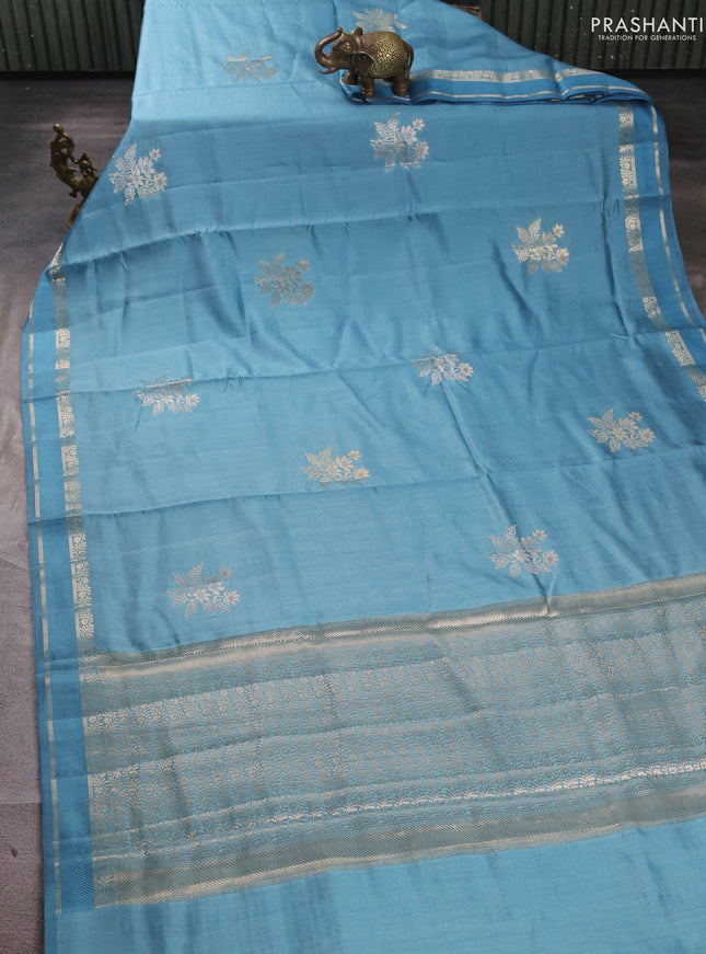 Chiniya silk saree pastel blue with zari woven buttas and rettapet zari woven border