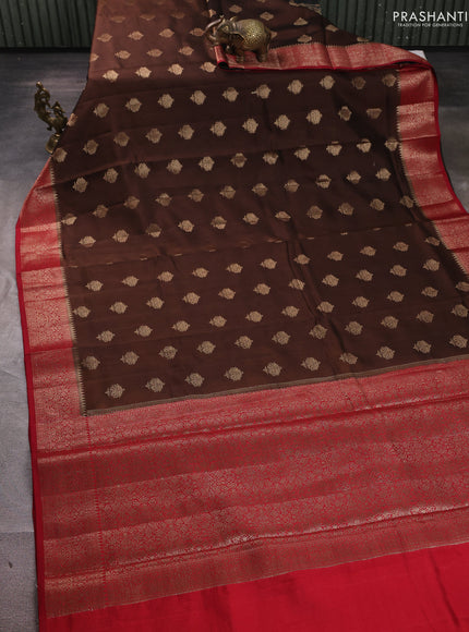 Chiniya silk saree coffee brown and maroon with allover thread & zari woven buttas and woven border