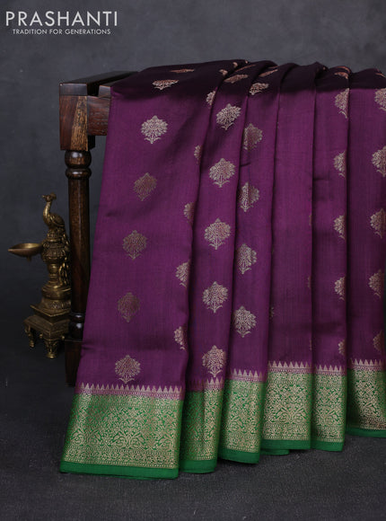 Chiniya silk saree deep purple and green with allover thread & zari woven buttas and woven border