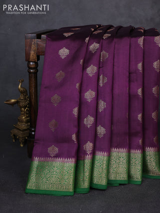Chiniya silk saree deep purple and green with allover thread & zari woven buttas and woven border