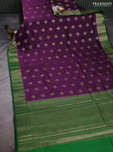 Chiniya silk saree deep purple and green with allover thread & zari woven buttas and woven border