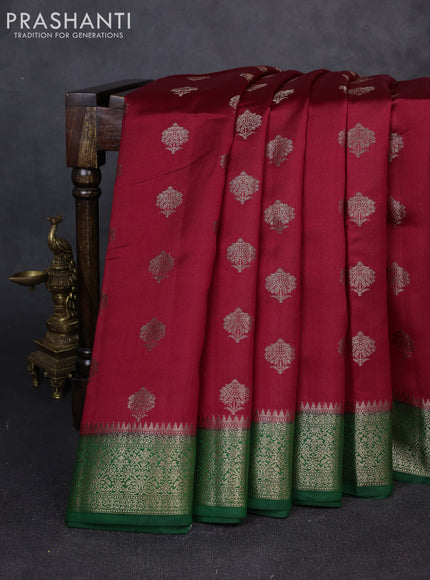 Chiniya silk saree maroon and green with allover thread & zari woven buttas and woven border