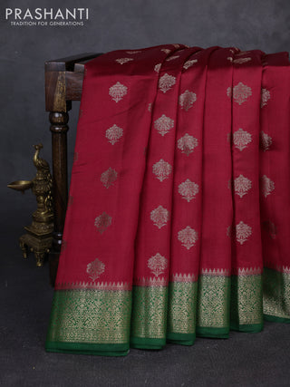 Chiniya silk saree maroon and green with allover thread & zari woven buttas and woven border