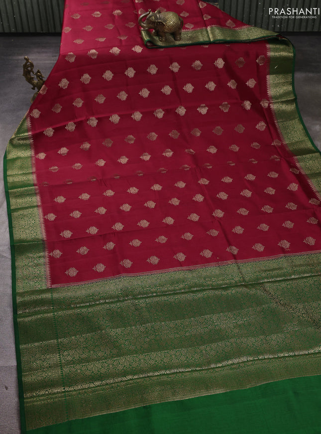 Chiniya silk saree maroon and green with allover thread & zari woven buttas and woven border