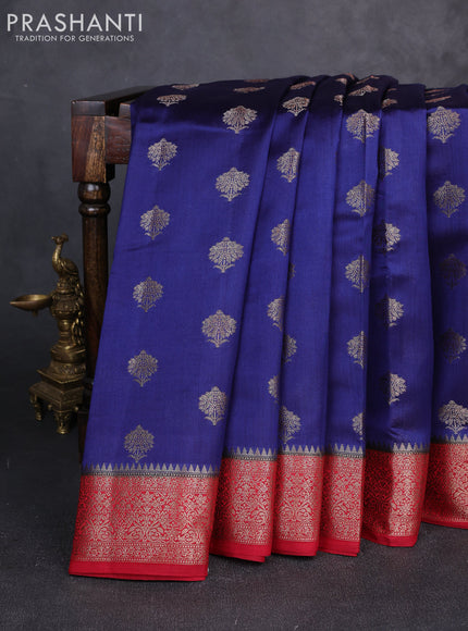 Chiniya silk saree navy blue and maroon with allover thread & zari woven buttas and woven border