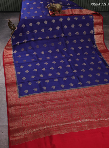 Chiniya silk saree navy blue and maroon with allover thread & zari woven buttas and woven border
