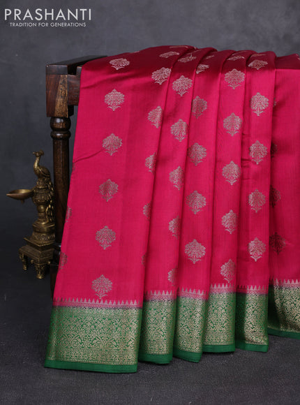 Chiniya silk saree magenta pink and green with allover thread & zari woven buttas and woven border