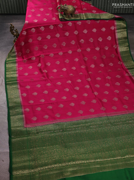 Chiniya silk saree magenta pink and green with allover thread & zari woven buttas and woven border
