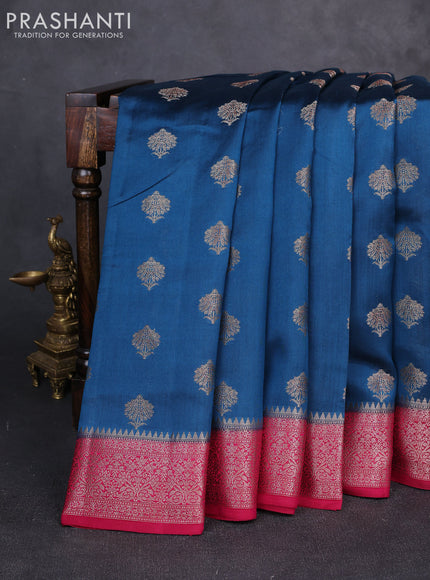 Chiniya silk saree peacock blue and magenta pink with allover thread & zari woven buttas and woven border