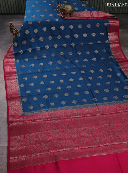 Chiniya silk saree peacock blue and magenta pink with allover thread & zari woven buttas and woven border