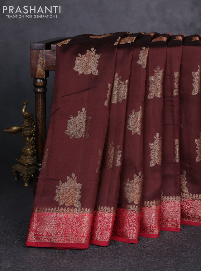 Chiniya silk saree coffee brown and maroon with allover thread & zari woven buttas and woven border