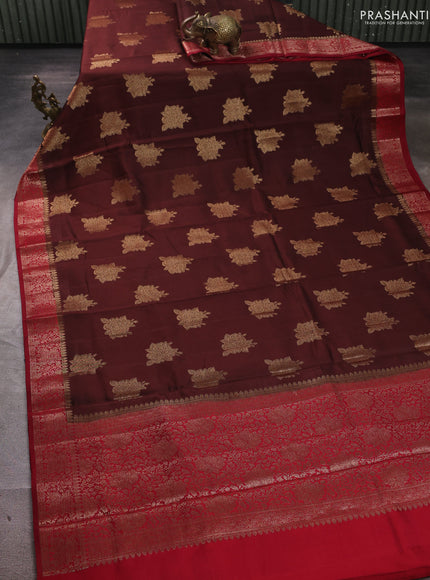 Chiniya silk saree coffee brown and maroon with allover thread & zari woven buttas and woven border