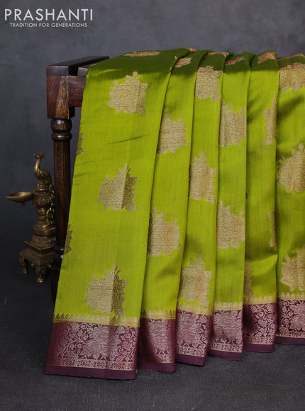 Chiniya silk saree light green and deep wine shade with allover thread & zari woven buttas and woven border