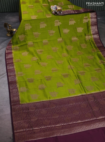 Chiniya silk saree light green and deep wine shade with allover thread & zari woven buttas and woven border