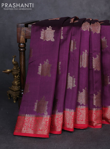 Chiniya silk saree wine shade and maroon with allover thread & zari woven buttas and woven border
