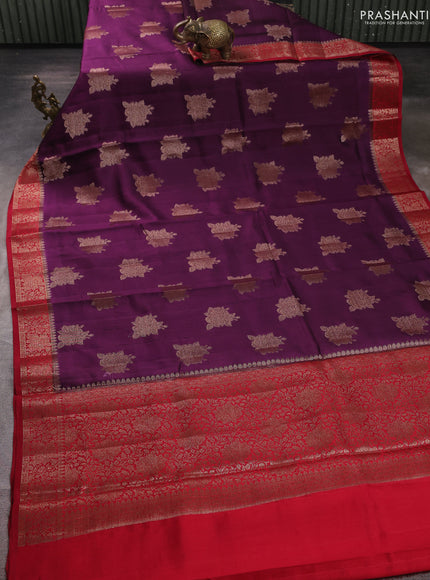 Chiniya silk saree wine shade and maroon with allover thread & zari woven buttas and woven border