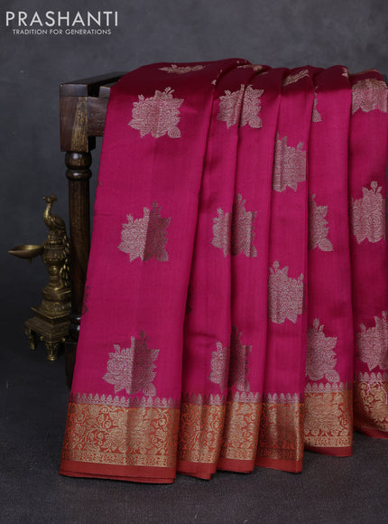 Chiniya silk saree magenta pink and rust shade with allover thread & zari woven buttas and woven border