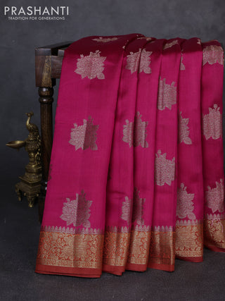 Chiniya silk saree magenta pink and rust shade with allover thread & zari woven buttas and woven border