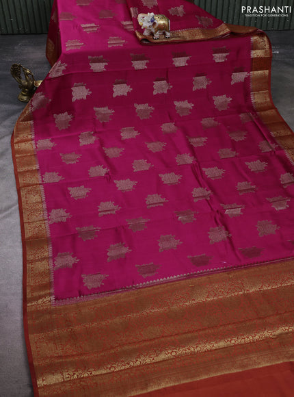Chiniya silk saree magenta pink and rust shade with allover thread & zari woven buttas and woven border