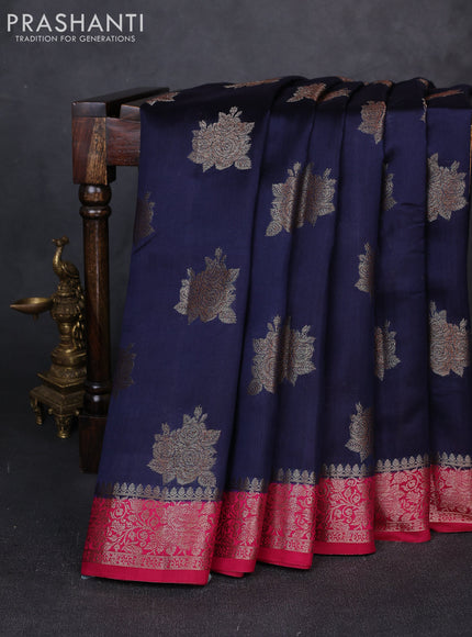 Chiniya silk saree navy blue and magenta pink with allover thread & zari woven buttas and woven border