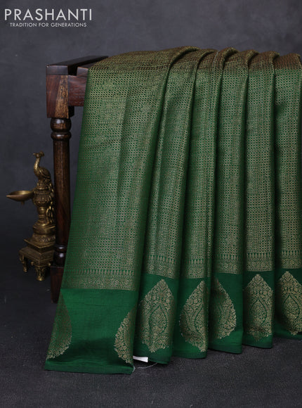 Chiniya silk saree green with allover thread & zari brocade pattern and woven border