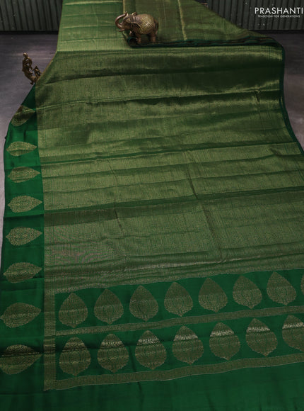 Chiniya silk saree green with allover thread & zari brocade pattern and woven border