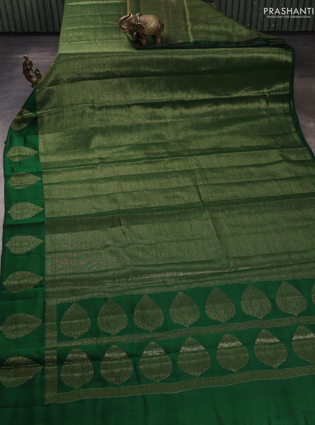 Chiniya silk saree green with allover thread & zari brocade pattern and woven border