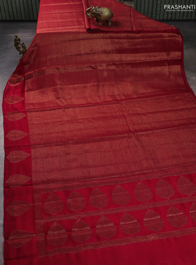 Chiniya silk saree deep maroon with allover thraed & zari brocade pattern and woven border