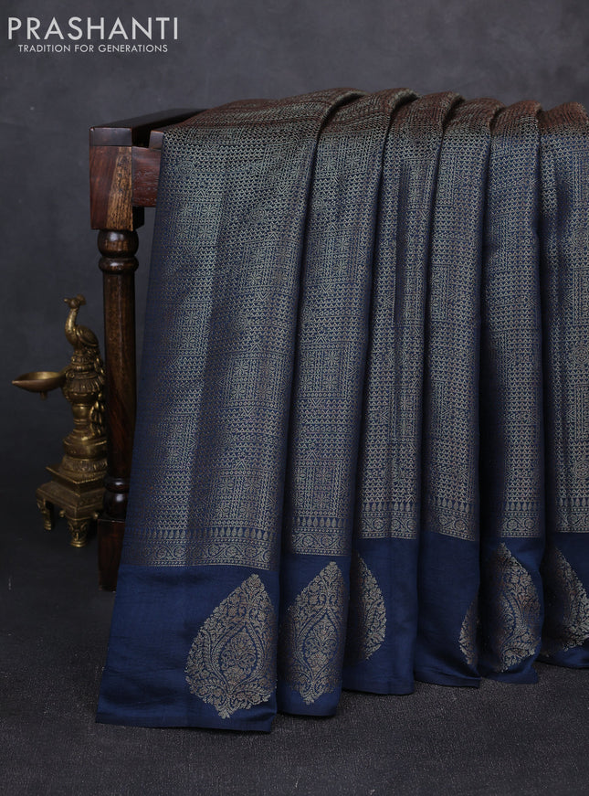 Chiniya silk saree peacock green with allover thread & zari brocade pattern and woven border