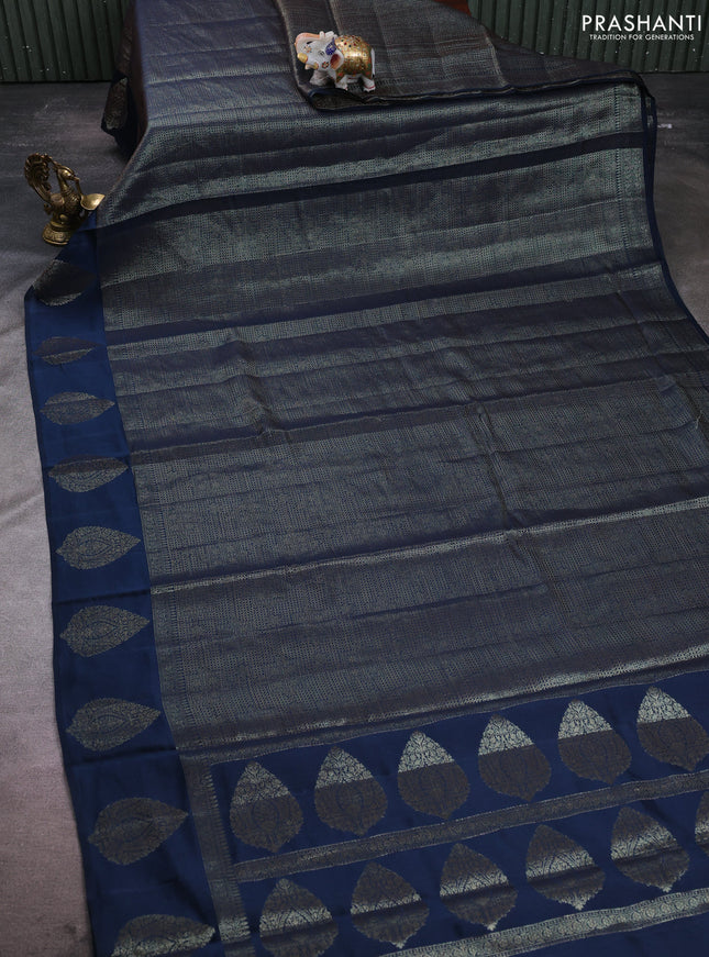 Chiniya silk saree peacock green with allover thread & zari brocade pattern and woven border