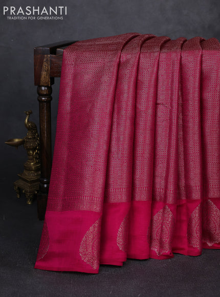 Chiniya silk saree pink with allover thread & zari brocade pattern and woven border