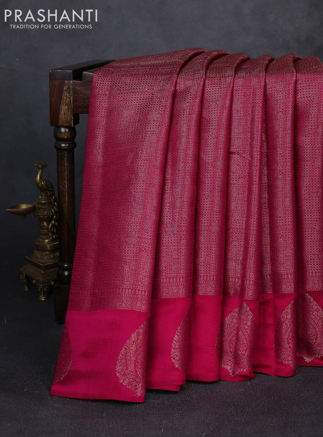 Chiniya silk saree pink with allover thread & zari brocade pattern and woven border