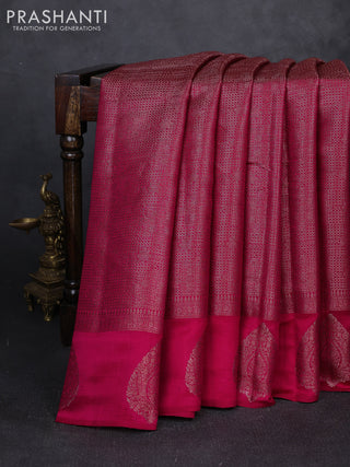 Chiniya silk saree pink with allover thread & zari brocade pattern and woven border