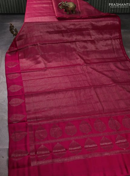 Chiniya silk saree pink with allover thread & zari brocade pattern and woven border