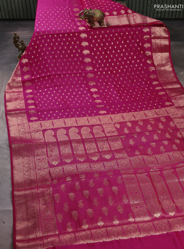 Chiniya silk saree pink with allover thread & zari woven buttas and woven border
