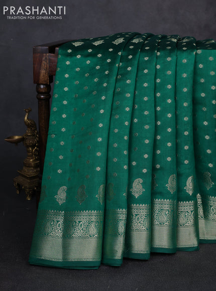 Chiniya silk saree green with allover thread & zari woven buttas and woven border
