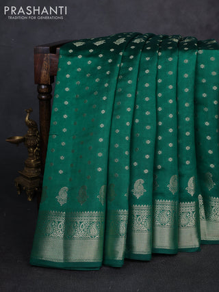 Chiniya silk saree green with allover thread & zari woven buttas and woven border